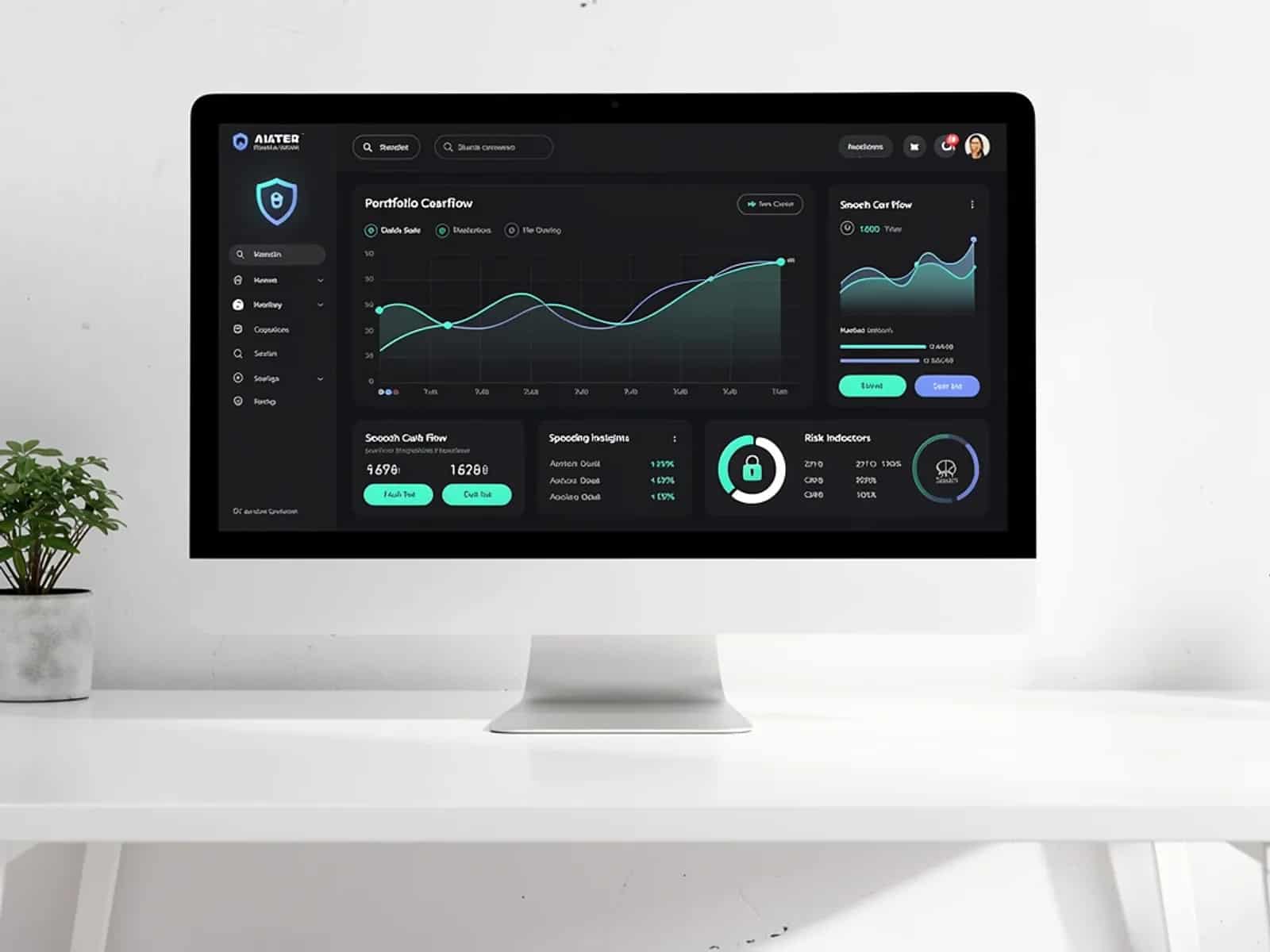 Atlas Finance portfolio analytics dashboard displayed on desktop monitor