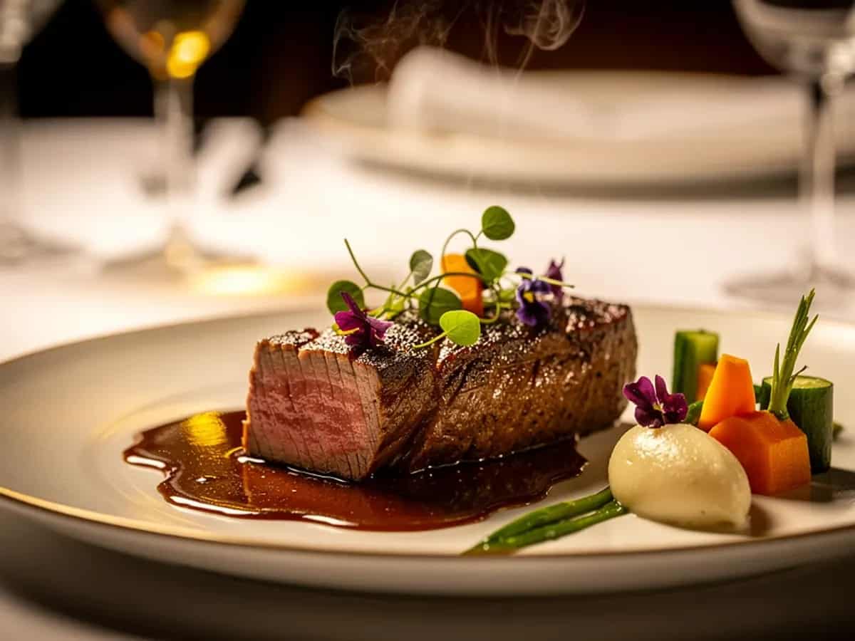 Close-up of Savora Kitchen's signature plated entree