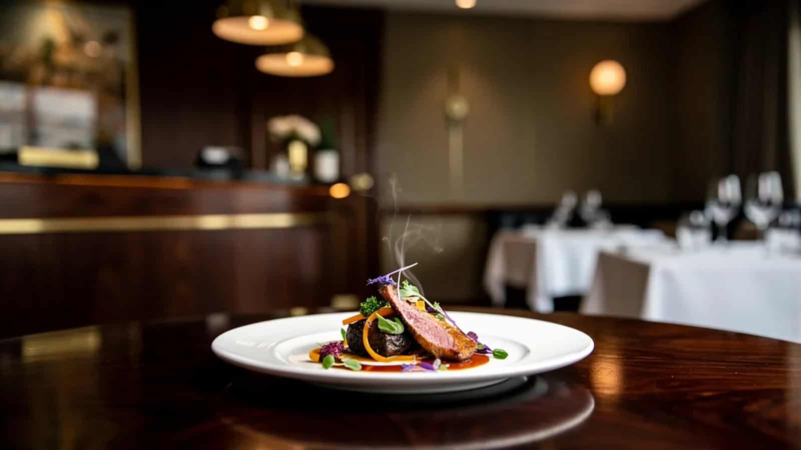 Savora Kitchen signature dish in an upscale dining room